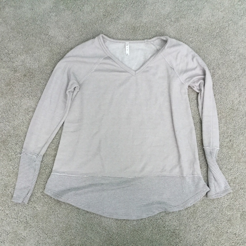 mts Oatmeal Striped Long Sleeve Cozy Top Size M Neutral Cozy Lounge Wear